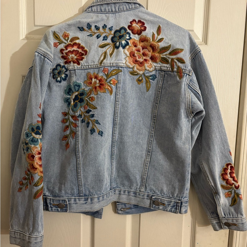 DRIFTWOOD Floral Embroidered Jean Jacket - Blue and Multicolor